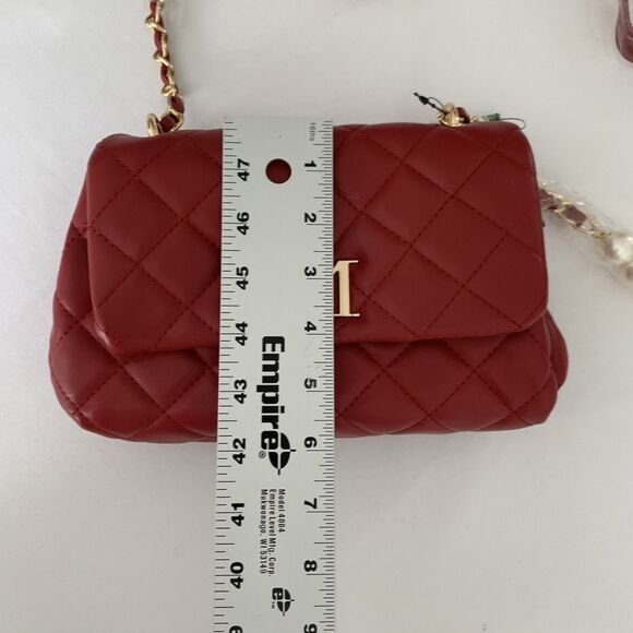 NWT Badgley Mischka Crossbody Bag Red Diamond Quilted Pearls Vegan Leather Glam - Picture 11 of 13
